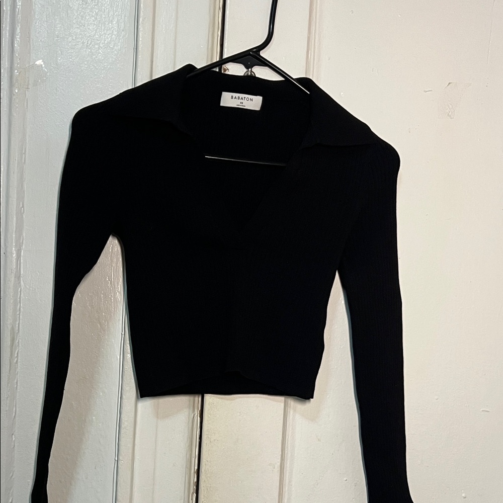 Babaton Black Collared Knit Top size XS